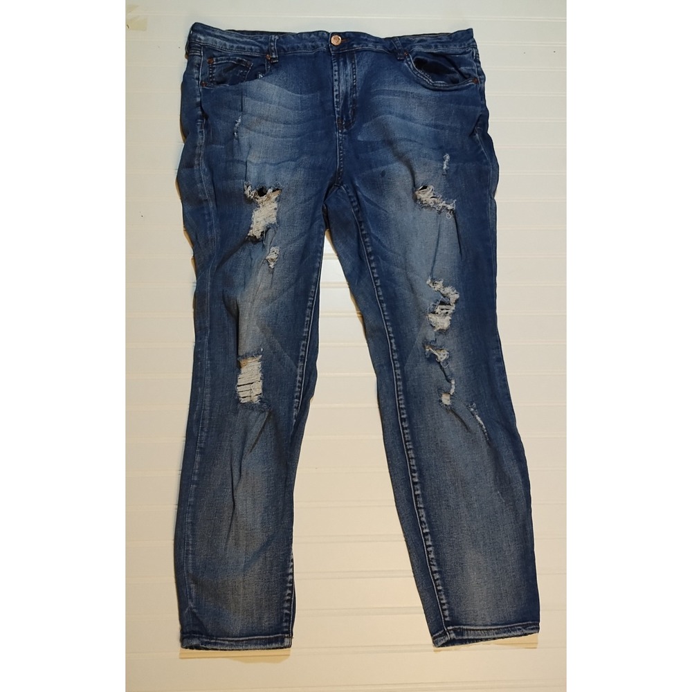 Refuge +‎ Plus Womens Jeans Size 22 Blue Distressed Straight Leg Stretch Casual